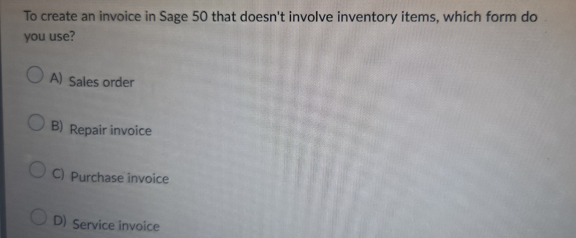 To create an invoice in Sage 5 0 that doesn't