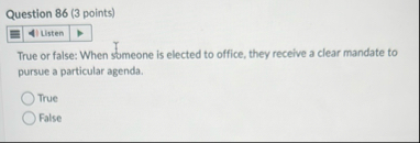 Question 8 6 ( 3 points ) True or false: When