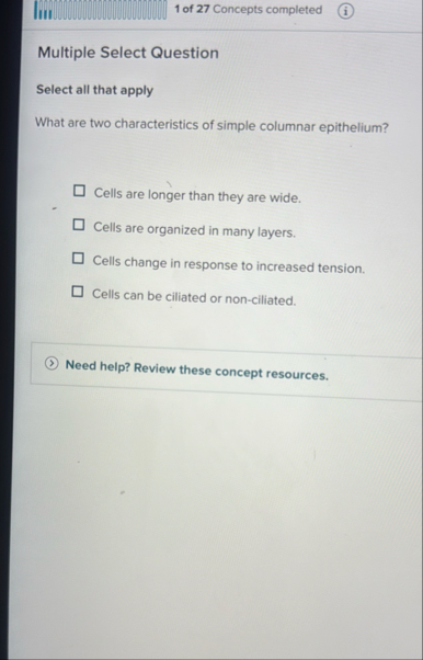 1 of 2 7 Concepts completed ( i ) Multiple Select