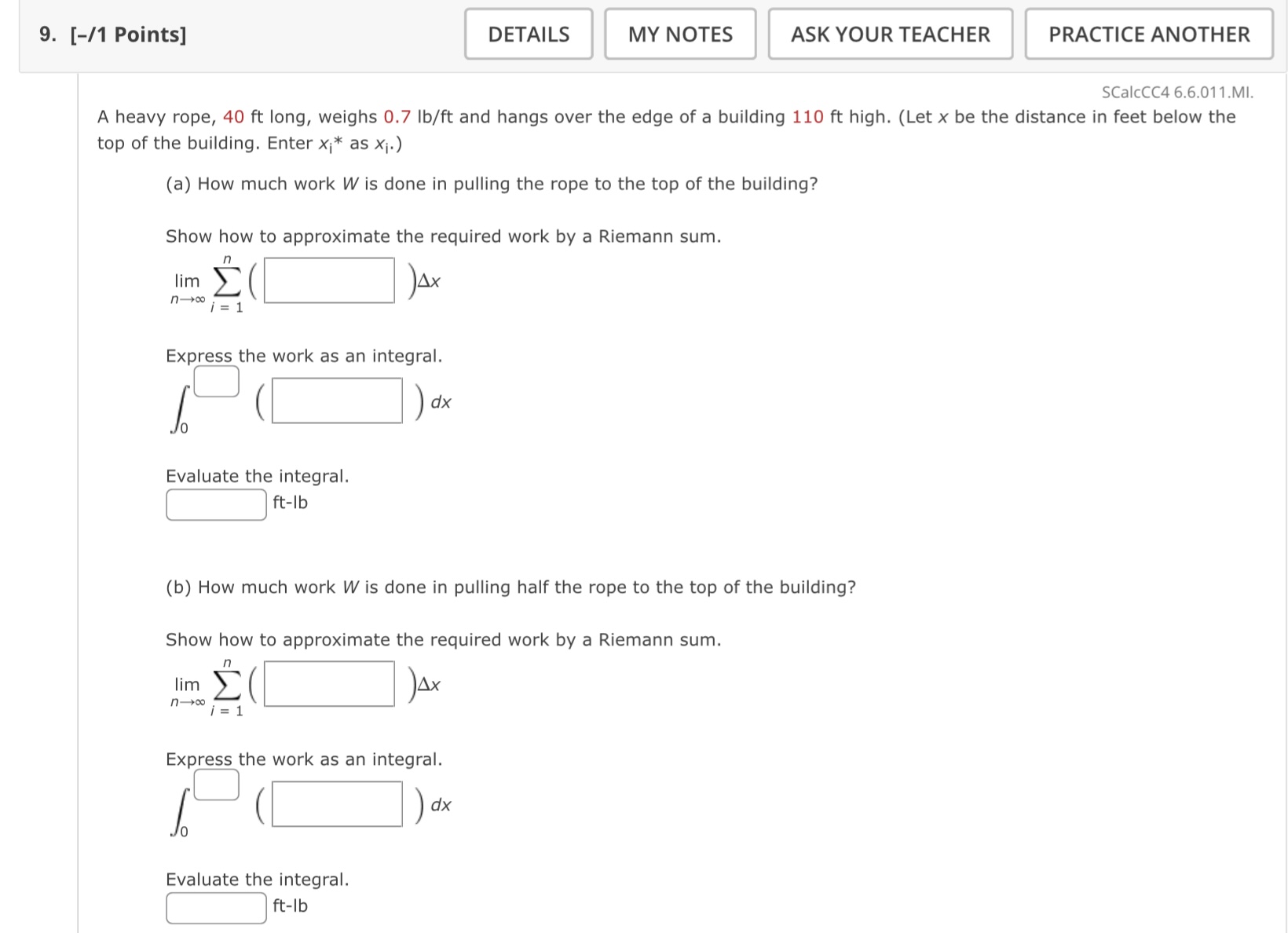 [ - 1 Points ] A heavy rope, 4 0 f t long, weighs