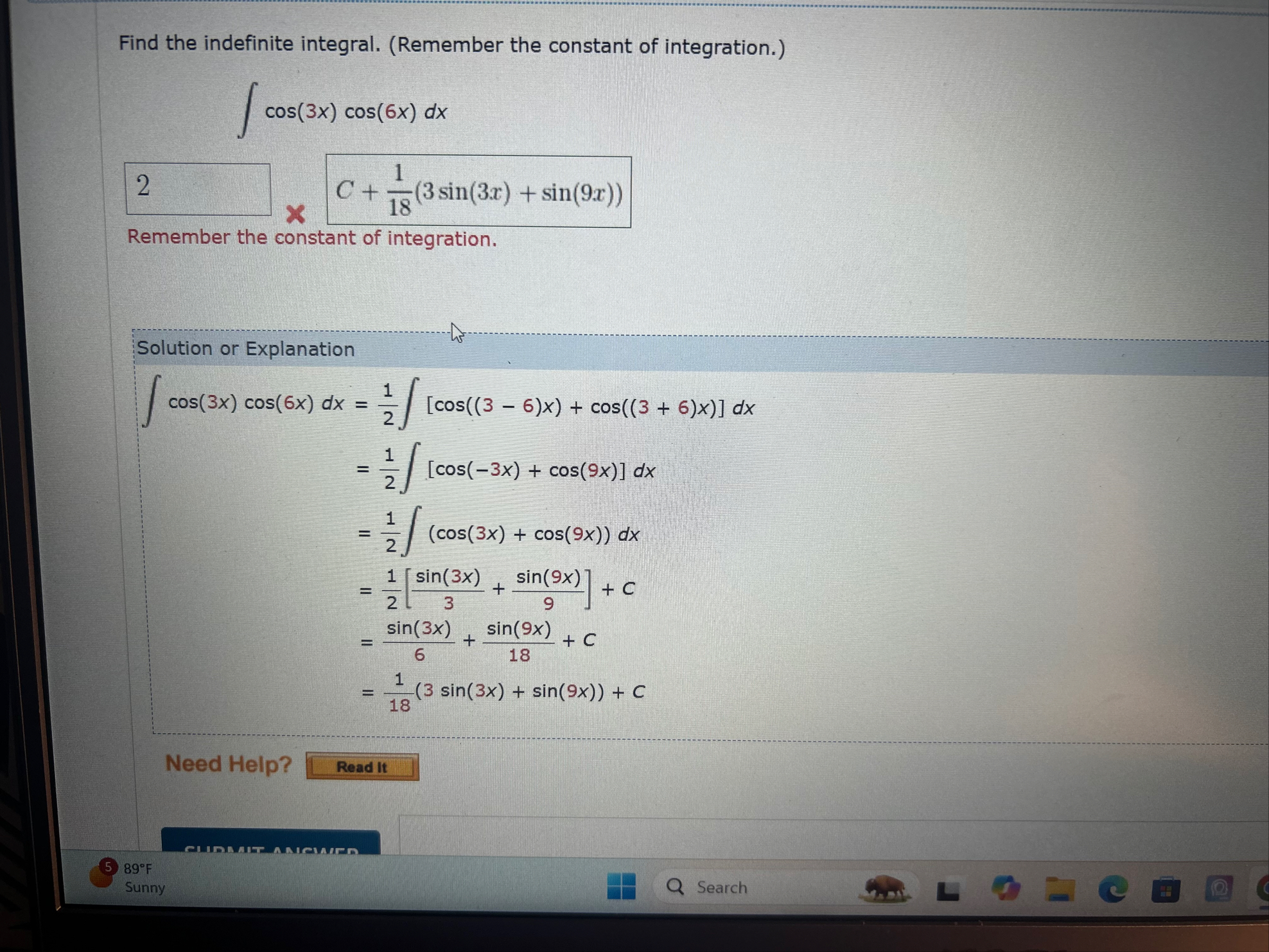Find the indefinite integral. ( Remember the