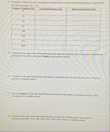( 1 6 points ) Complete the table, recending the
