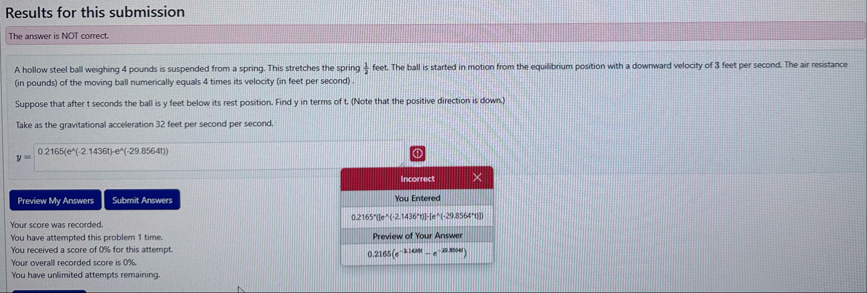 Results for this submission The answer is NOT