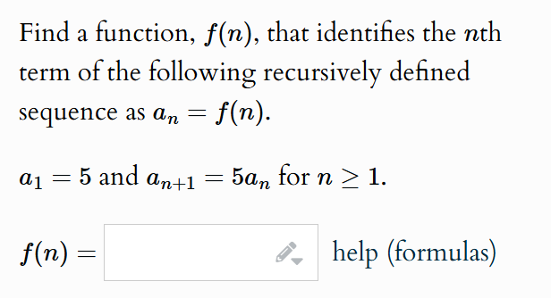 Find a function, f ( n ) , that identifies the n