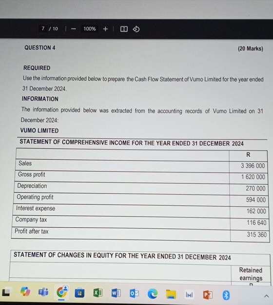 7 / 1 0 1 0 0 % QUESTION 4 ( 2 0 Marks ) REQUIRED