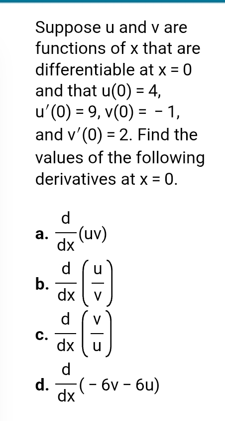 Suppose u and v are functions of x that are