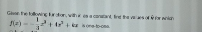 Given the following function, with k as a