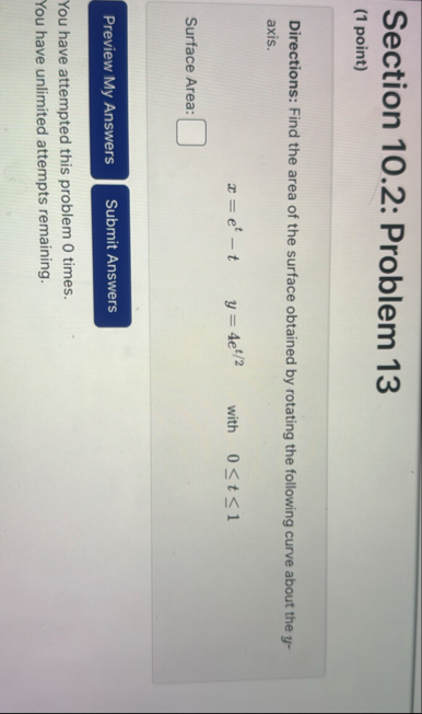 Section 1 0 . 2 : Problem 1 3 ( 1 point )