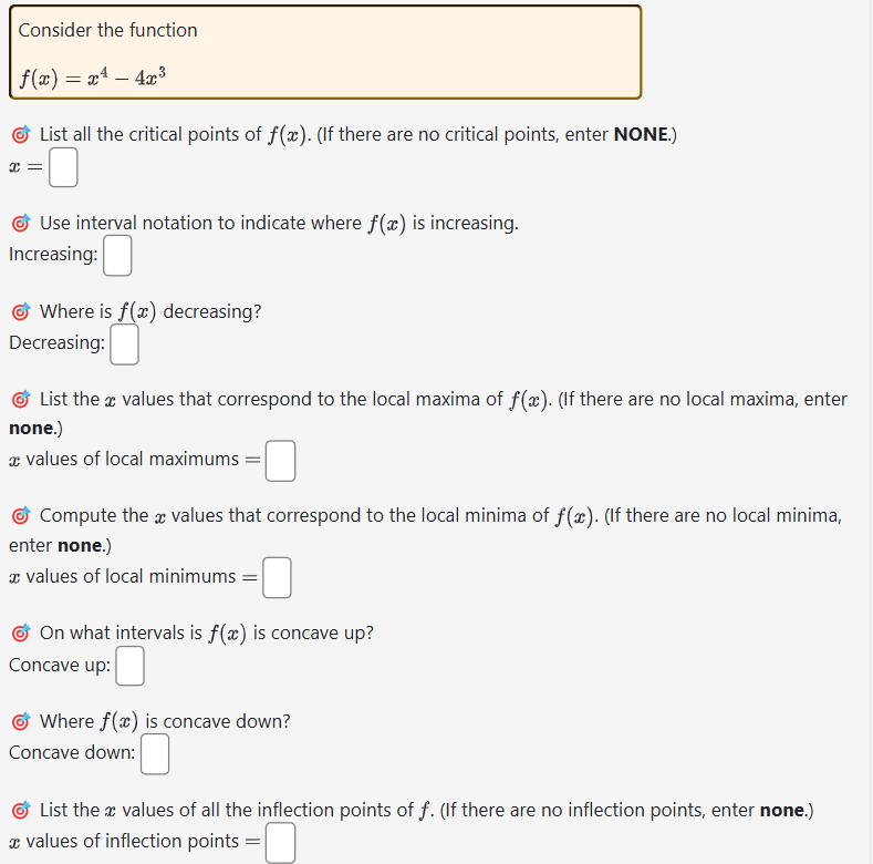 Consider the function f ( x ) = x 4 - 4 x 3 dist