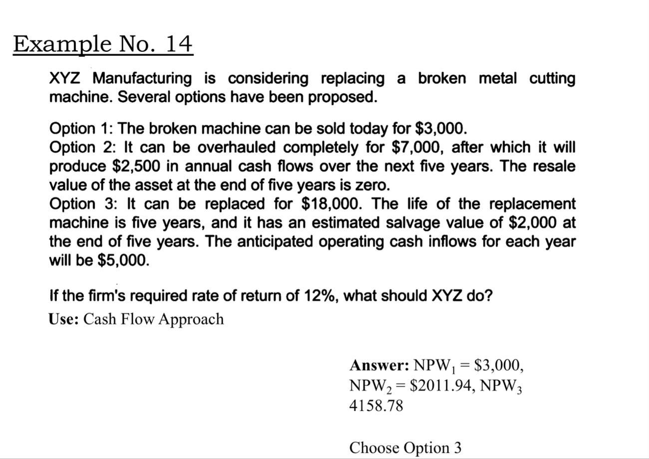 Example No . 1 4 XYZ Manufacturing is considering
