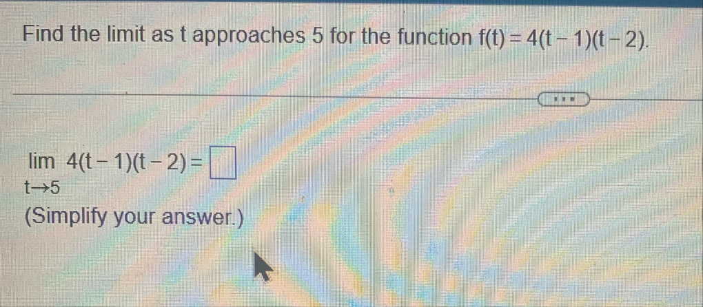 Find the limit as t approaches 5 for the function