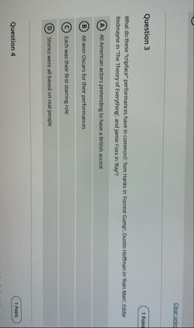 Clear seled Question 3 What do these "cripface"