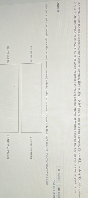 The revenue from the sale of x plant watering