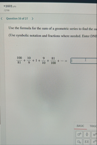 1 6 0 1 pts / 2 7 0 0 Question 1 6 of 2 7 Use the
