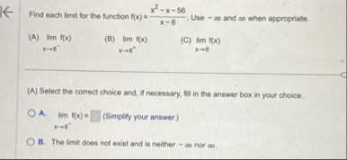 Find each limit for the function f ( x ) = x 2 -