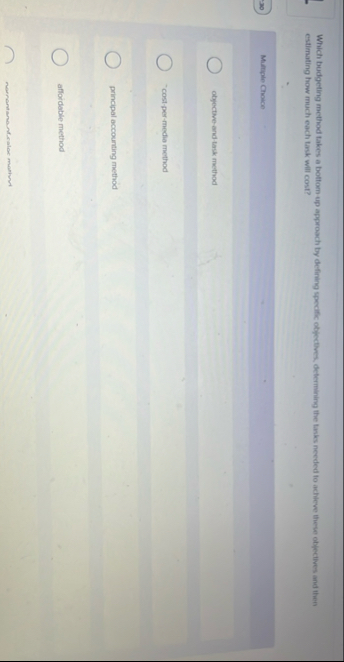 Which budgeting method takes a bottom up approach