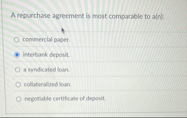 A repurchase agreement is most comparable to a (