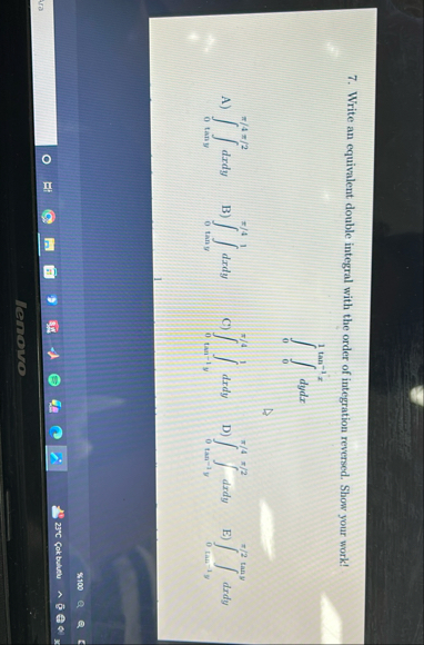 Write an equivalent double integral with the
