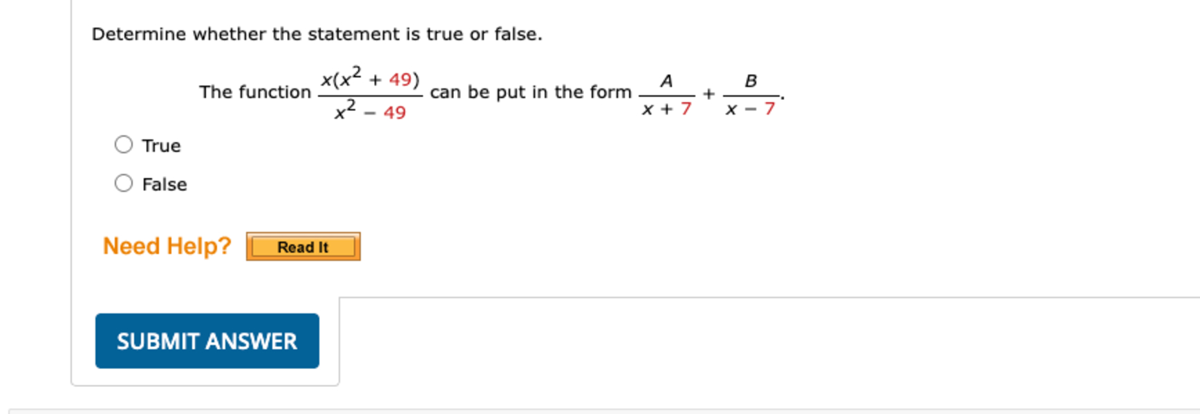 Determine whether the statement i s true o r