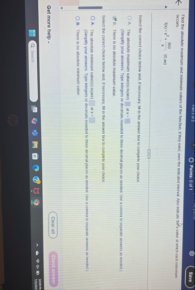 Part 2 of 2 Points: 0 of 1 Save Find the absolute