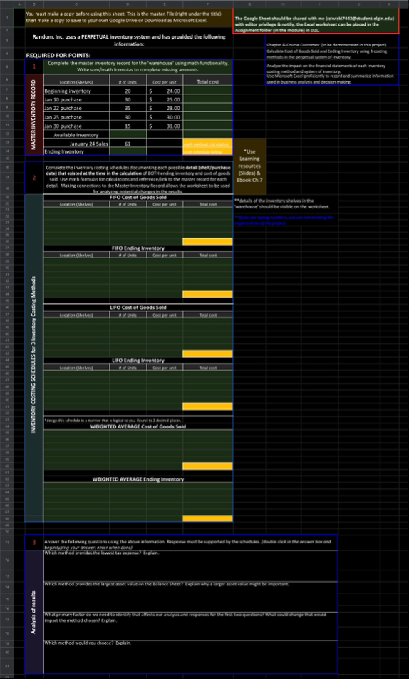 Complete the inventory costing schedules