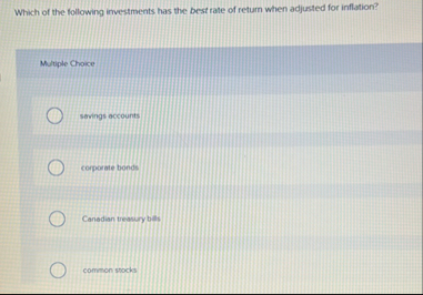 Which of the following investments has the best