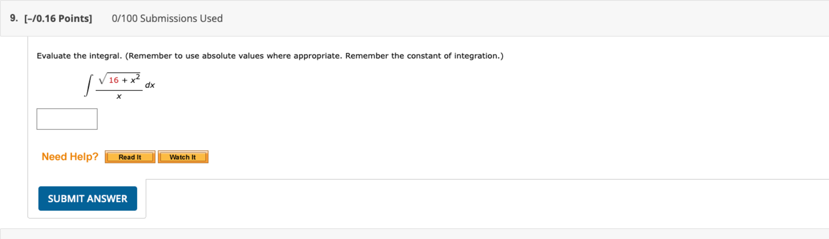 Submissions Used Evaluate the integral. (