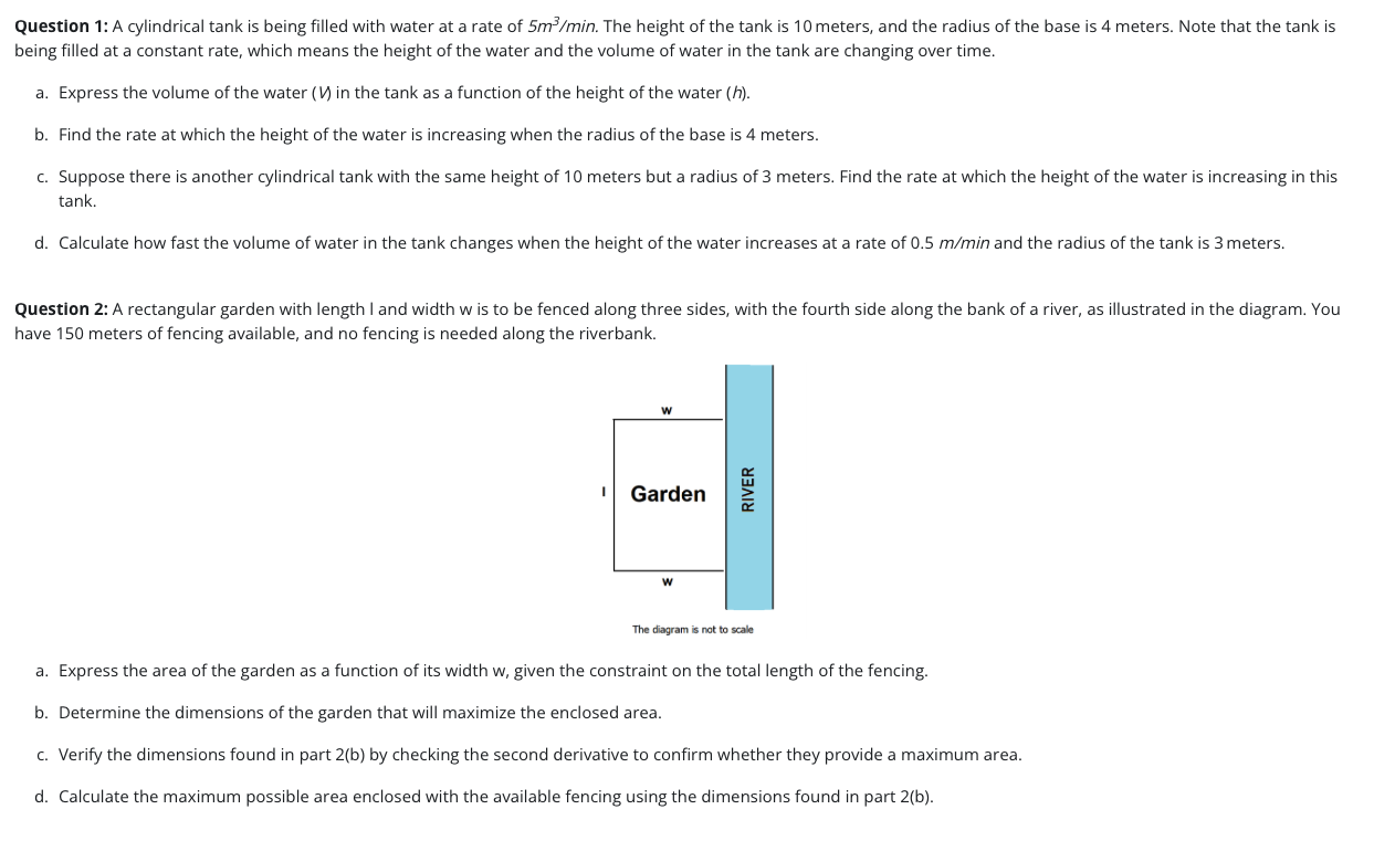 Question 1 : A cylindrical tank is being filled