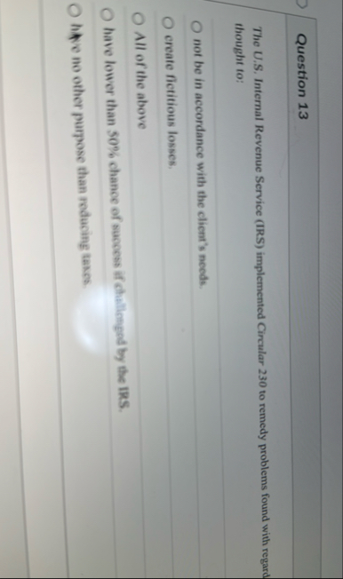 Question 1 3 The U . S . Internal Revenue Service