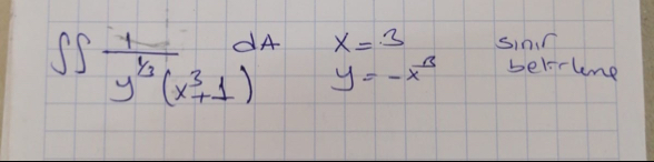 1 y 1 3 ( x 3 + 1 ) d A ( x = 3 ) ( y = - x 3 )