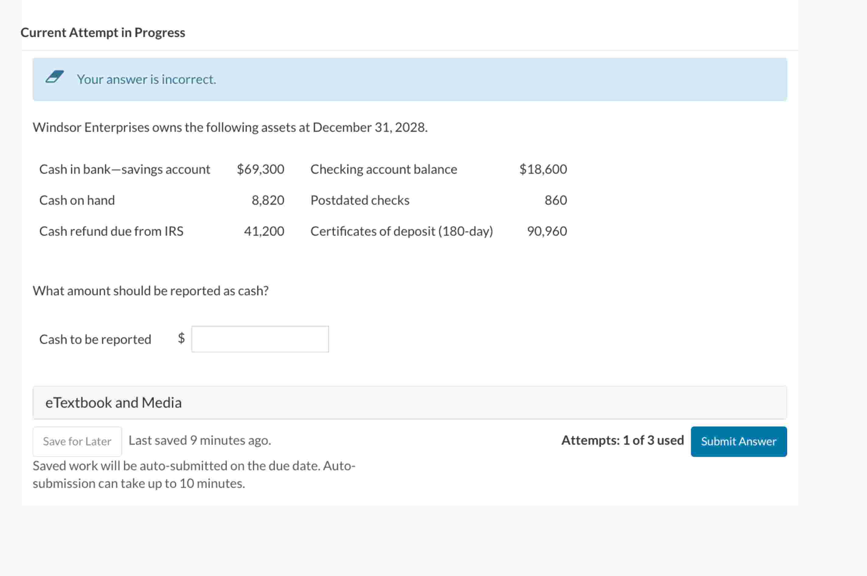 Current Attempt in Progress Your answer is