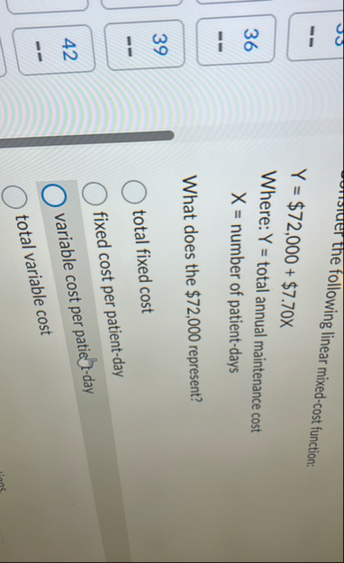 Y = $ 7 2 , 0 0 0 $ 7 . 7 0 x Where: Y = total