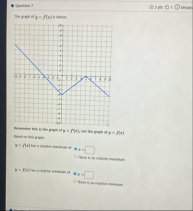 Question 7 2 pts 0 1 ( 1 ) Details The graph of y
