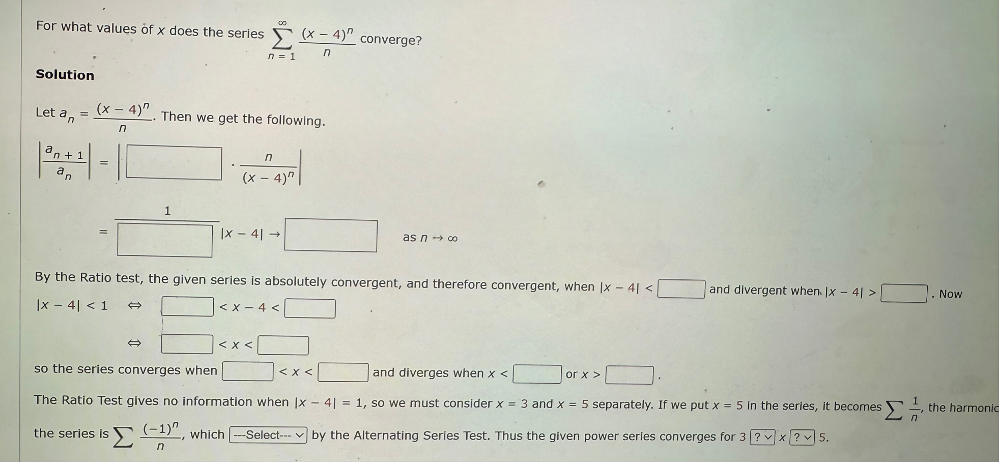 For what values of x does the series n = 1 ( x -
