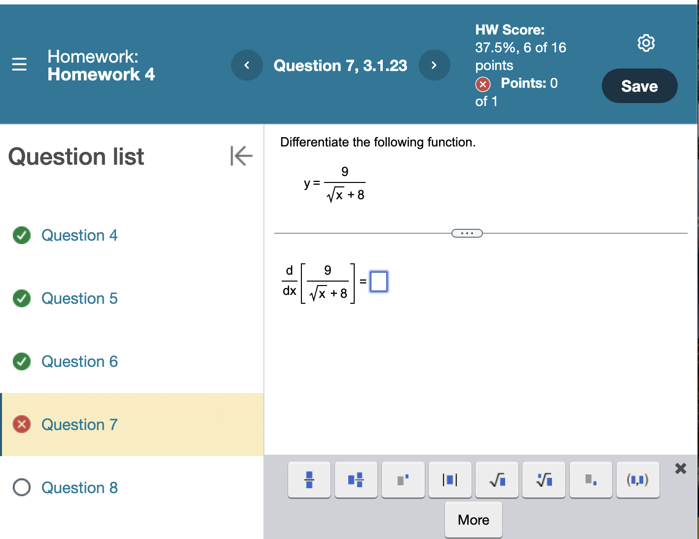 Homework: Homework 4 H W Score: 3 7 . 5 % , 6 o f