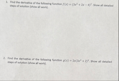 Find the derivative of the following function f (