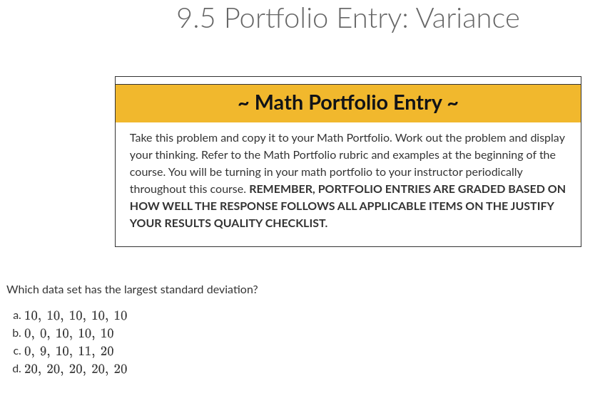 9 . 5 Portfolio Entry: Variance ~ Math Portfolio