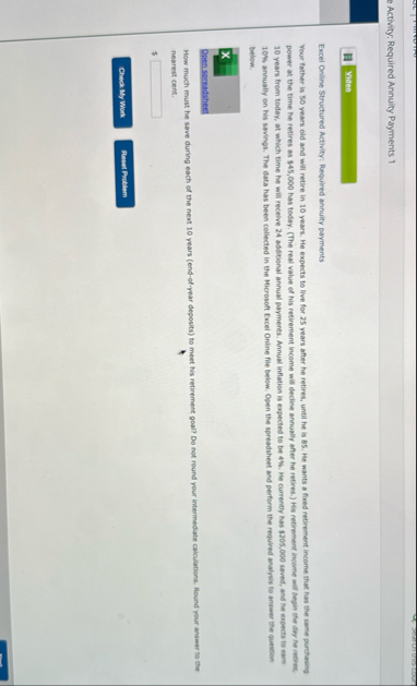 Activity: Required Annuity Payments 1 Ydes Excel