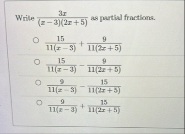 Write 3 x ( x - 3 ) ( 2 x 5 ) as partial