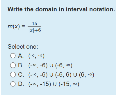 Write the domain i n interval notation. m ( x ) =
