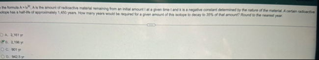 the formula A = k K t , A is the amount of