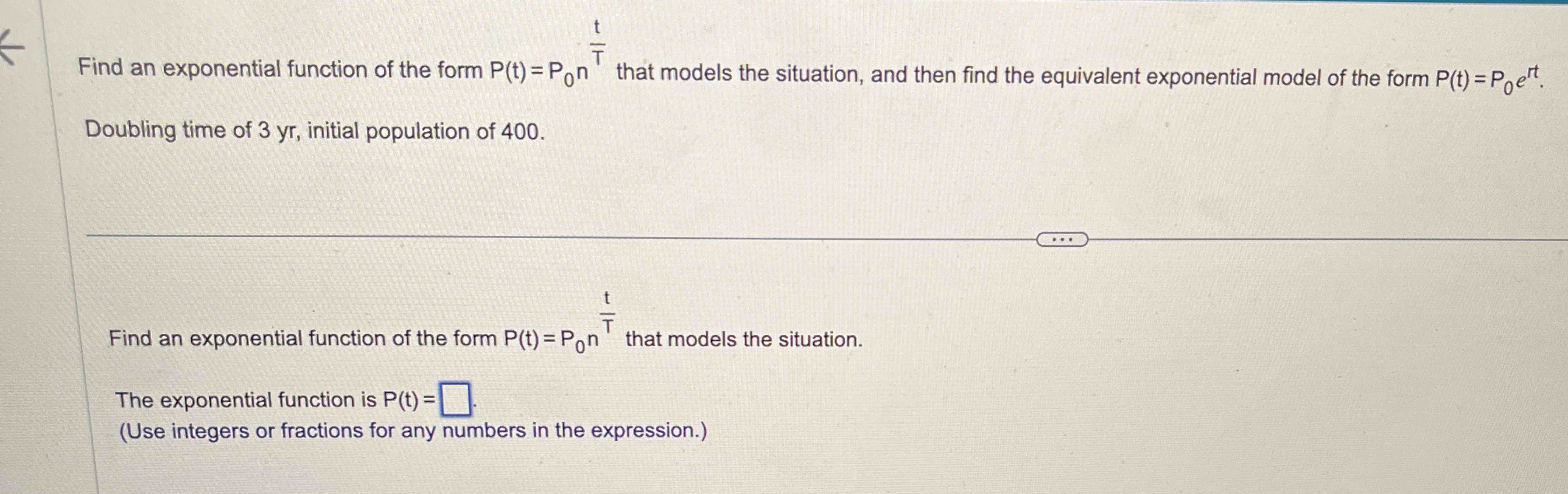 Find a n exponential function o f the form P ( t