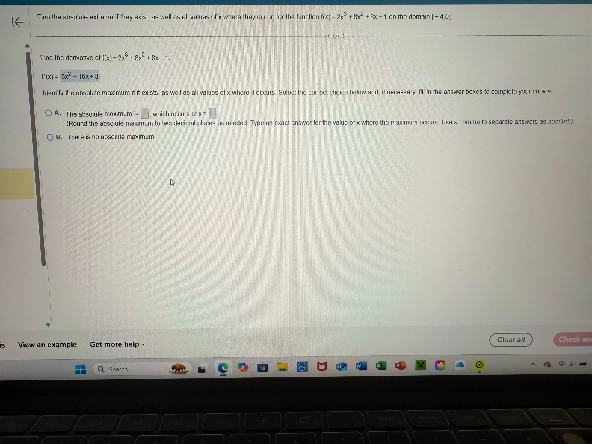 Find the absolute extrema if they exist, as well