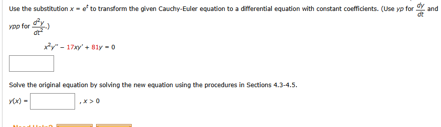 Use the substitution x = e t y p for d y d t and
