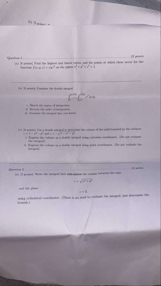 ( b ) 5 pointsl n . Question 1 q , 2 5 points ( a