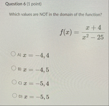 Question 6 ( 1 point ) Which values are NOT in