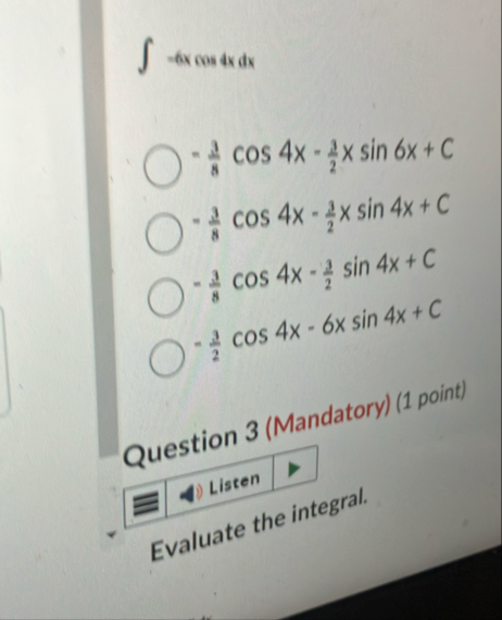 - 6 x c o s 4 x d x - 3 8 c o s 4 x - 3 2 x s i n