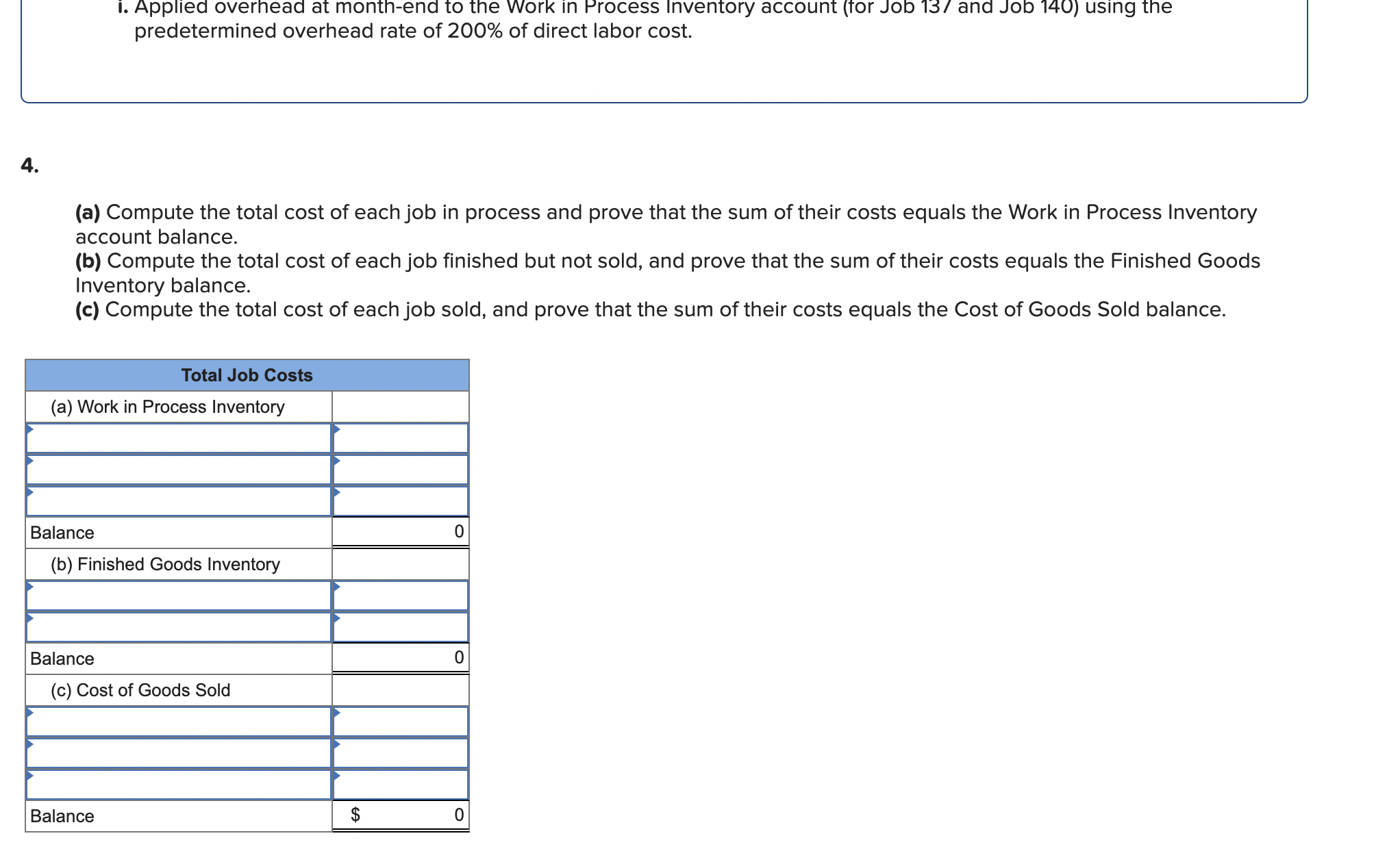 i . Applied overhead at month - end to the Work