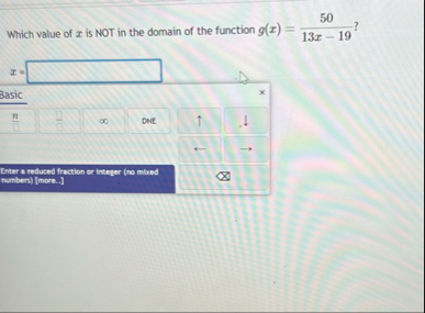 Which value of x is NOT in the domain of the