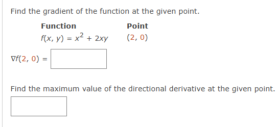 Find the gradient o f the function a t the given